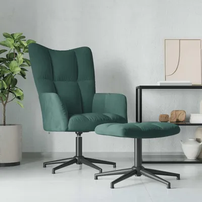 Obrázok produktu pre vidaXL Relax kreslo s taburetom Tmavo zelený zamat