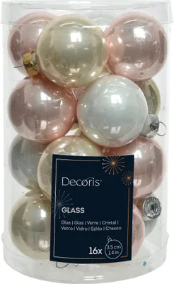 Produktbild von Weihnachtskugeln Glas 3,5cm 16 Stück - Puderrosa / Perle / Weiß Mix