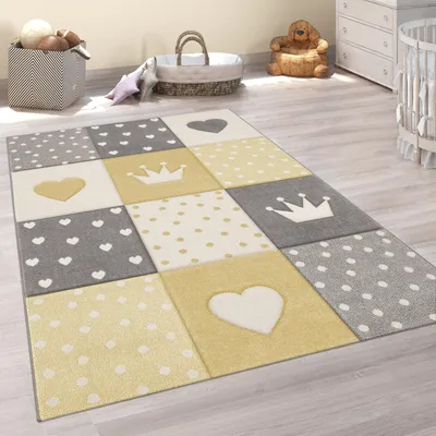 Produktbild von Paco Home Teppich Kinderzimmer Kinderteppich Junge Mädchen Pastell 3D Effekt Punkte Herz 140x200 cm