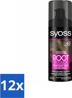 Zdjęcie produktu dla SYOSS - Średni brąz w sprayu - Natychmiastowe pokrycie siwizny - Opakowanie wartościowe - 12 sztuk