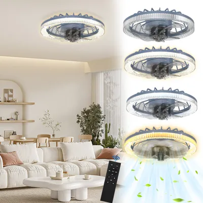 Produktbild von LZQ 60W stropný ventilátor s osvetlením LED, stmievateľné neviditeľné svetlo ventilátora, s diaľkovým ovládaním 360° otočný, časovač tichého ventilátora, pre obývaciu izbu spálňu