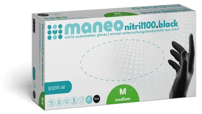 Produktbild von MANEO nitril100.black Nitril-Handschuhe, puderfrei, Größe M | Box (100 Stück)