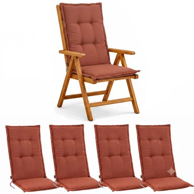 Produktbild von BURI 4x Auflagen Set Hochlehner für Gartenstühle 120x48x7cm Sesselauflagen Polster UV Lichtecht - Gartenstuhlauflagen Stuhlkissen mit Dicker Schaumstoff Füllung (Terrakotta)