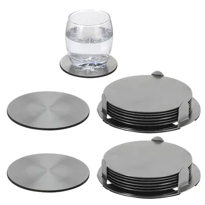 Produktbild von 14 tlg. Edelstahl Untersetzer Set Glasuntersetzer Ø 10 cm Tassenuntersetzer Inkl. Halterung Tischuntersetzer für Getränke