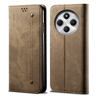 Obrázek produktu pro Pouzdro pro Xiaomi Redmi 14C, Kožené Peněženkové Pouzdro s Magnetickým Uzavíráním a Stojánkem Khaki