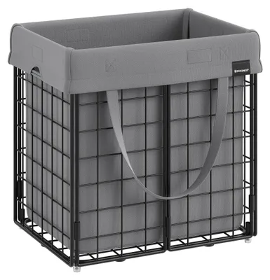 Waschkorb 50 L, faltbar, mit Innenbeutel, Metallgestell, Schwarz/Grau
