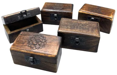 Produktbild von Holztablettenschachtel, 9x5x4 cm - Geschnitzte Designs - Sortiert