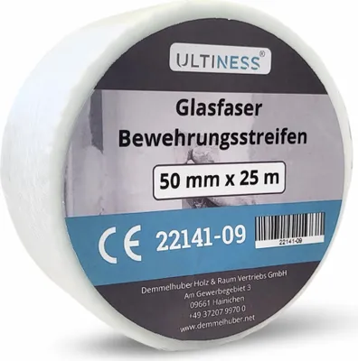 Produktbild von Ultiness Glasfaser Bewehrungsstreifen 50 mm x 25 m - Fugendeckstreifen & Fugenband für Trockenbau - 1 22141-09
