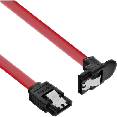 Produktbild von INLINE SATA Kabel gewinkelt 6Gb/s mit Sicherheitslasche 0,5m rot