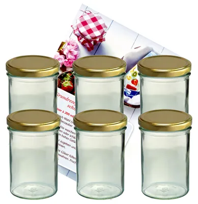 Image de lot de 6 pots à confiture 435 ml pot à conserves To 82 couvercle doré avec sucre diamant Livret de recettes Magie de gélification