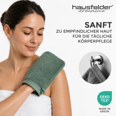Produktbild von Hausfelder Waschhandschuhe 4er Set 16x22, Hellgrün – Frottee Waschlappen