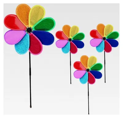 Produktbild von Windrad Garten - 4-teiliges Windspiel Set mit 30 cm Blumenwindrädern zur Dekoration für Balkon und Garten