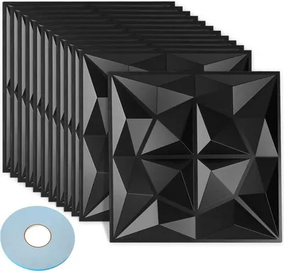 Immagine prodotto di TolleTour 12 pezzi Pannelli 3D Pannelli da parete in cloruro di polivinile PVC - Pannelli per pareti e soffitti - 30x30 cm (0,9 m²) - Leggeri, flessibili e facili da installare - Nero - Con nastro biadesivo
