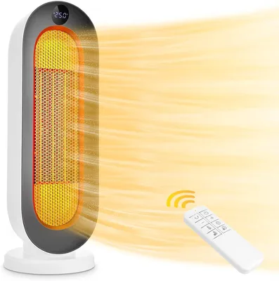 Image de Radiateur électrique, modèle céramique, 2000 W, 3 modes, thermostat, ventilateur, minuterie de 12 heures, protection contre le basculement, angle d'oscillation de 100 degrés