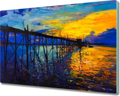 Produktbild von Coloray Kochplattenabdeckung Herdabdeckplatte 80x52 cm Hackbrett Schneidebrett Küchenbrett - Pier Sonnenuntergang
