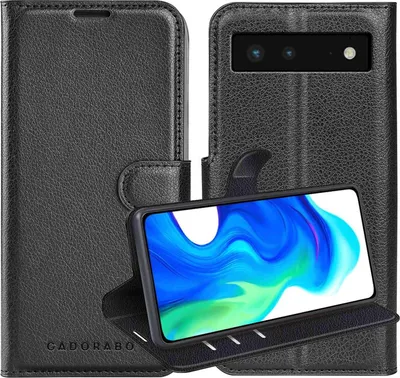 Produktbild von Cadorabo Hülle für Google PIXEL 6 in PHANTOM SCHWARZ Schutzhülle mit Magnetverschluss, Standfunktion und Kartenfach Flip Case Cover Etui Handy Klapp Hülle Book Tasche