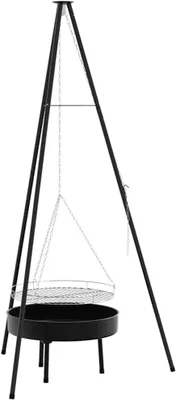 Imagen del producto de Soporte para fogata de 171,5 cm de altura, ajustable, con rejilla para asar, trípode de acero resistente para barbacoas, ideal para camping, jardín y cocina al aire libre, color