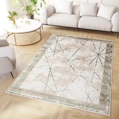 Produktbild von Tapiso Teppich Crystal Modern Beige Hellgrün Wohnzimmer 140 x 200 cm