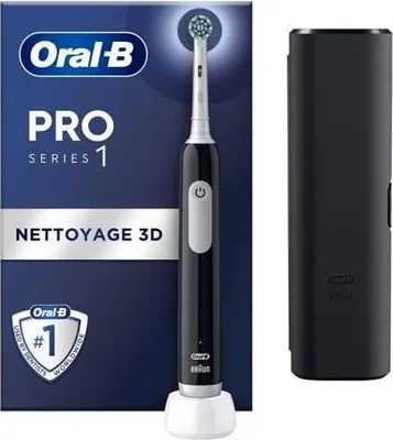 Produktbild von Elektrische Zahnbürste Oral-B Pro 1, Schwarze, 360° Drucksensor, 7 Tage Akkulaufzeit, Inkl. Reiseetui