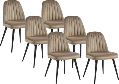 Produktbild von ELEANA Satz von 6 Stühlen - Velours und Metall in schwarz - beige Farbe