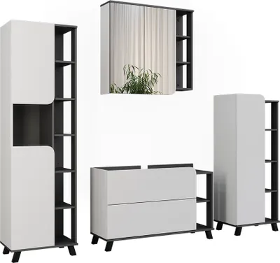 Zdjęcie produktu dla Zestaw mebli łazienkowych Vicco Karen Antracyt/biały 4 części, Model 55442