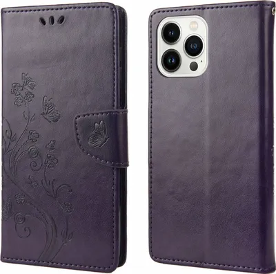 Produktbild von Mobigear Flowers iPhone 14 Pro Max Hülle Klapphülle Geldbörse - Lila