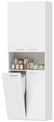 Produktbild von HOMCOM Badezimmerschrank, Hochschrank mit ausklappbarem Wäschekorb Weiß