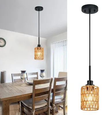 Produktbild von Pendelleuchte Boho Rattan Lampenschirm Hängelampe E27 1 Flammig Hängeleuchte Deckenleuchte für Esszimmer Küche Schlafzimmer Flur