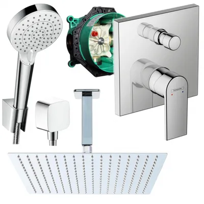 Produktbild von Hansgrohe und Jowi Unterputz Duschsystem, Kopfbrause mit Deckenanschluss, 360x360 mm, Vernis Shape Duscharmatur