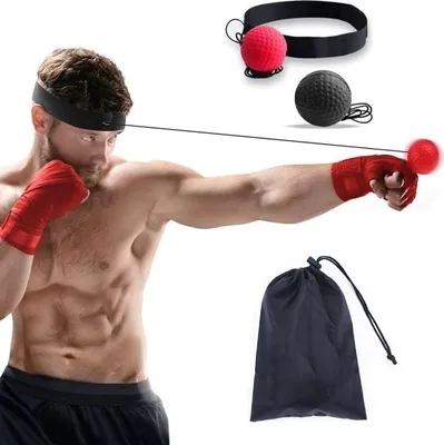 Produktbild von 2er Set Box-Reflexbälle für Boxtraining, verstellbares Kopfband 60 cm, 20g & 85g Bälle, anpassbarer Schwierigkeitsgrad, mit Tasche