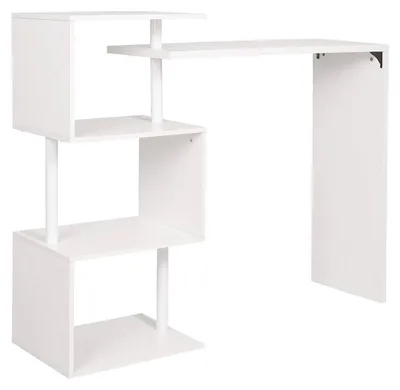 Image de Table de travail pivotante avec 3 étagères | Blanche | 134 x 38 x 112 cm