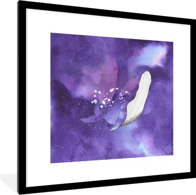Produktbild von MuchoWow® MuchoWow® Gerahmtes Poster Wal - Lila - Aquarell 40x40 cm - Poster mit zchwarzem Bilderrahmen - Poster - Plakat im Rahmen