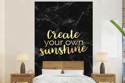 Produktbild von MuchoWow® Fototapete für Wohnzimmer oder Schlafzimmer Wandtapete Vinyl Motivtapete Zitate - Sonne - Gold - Marmor - 160x240 cm - Vinyltapete