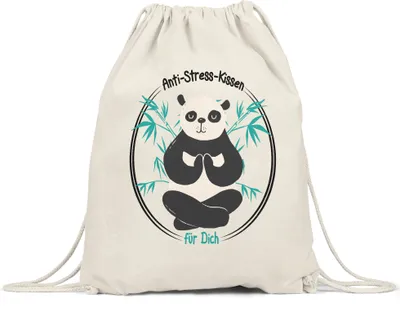 Produktbild von Anti-Stress Turnbeutel Gymsack Meditation Lustig Spruch Ironie Panda Bär Geschenk-Idee Bürokollegen Chillen Yoga