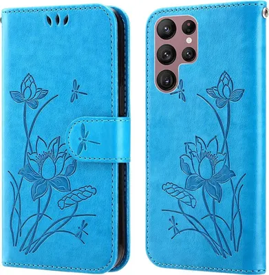 Produktbild von König Design Hülle kompatibel mit Samsung Galaxy S22 Ultra 5G Kunstleder Handyhülle - Handy Case Blau