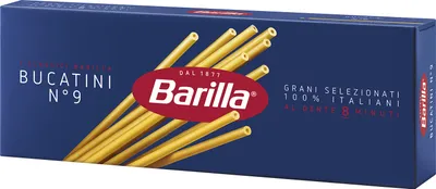 A box of Barilla Bucatini pasta.