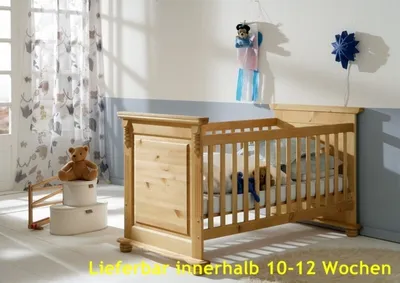 Produktbild von Babybett Sprossenbett Kinderbett Bett Landhausstil Kiefer massiv, Farbe:Weiß