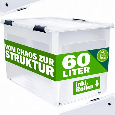 Obrázek produktu pro Průhledná úložná krabice s víkem, 60 l, 60 x 40 x 35 cm, stohovatelná