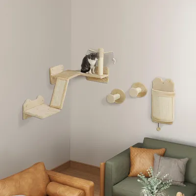Imagen del producto de Estante para gatos - Mueble para gatos - Estructura para escalar - Rascador de pared - Juguete para gatos - Color beige