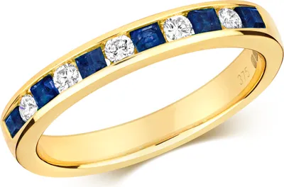 Produktbild von Atemberaubender 9 Karat (375) Gold Halb Eternity Diamant Damenring Brillant-Schliff 0.16 Karat HI - I1 mit Saphir, 51 (16.2); TRS291939KYRSL