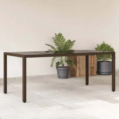 Immagine prodotto di Maison Exclusive - Tavolo da giardino con piano in vetro marrone 190x90x75 cm Poly Rattan
