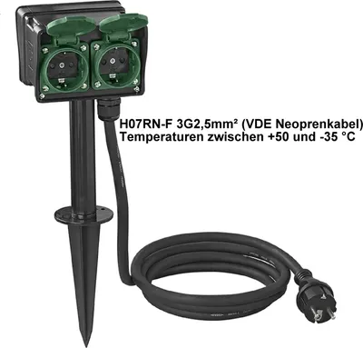 Produktbild von Gartensteckdose 4-fach Garten Außen Steckdose 2M Erdspieß Outdoor Steckdose IP44