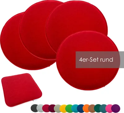 Produktbild von heimtexland ® Sitzkissen Set Filz Stuhlkissen Stuhlauflage Filzkissen Stuhl Polster Kissen Typ631 4er Set 35 cm Rund Rot
