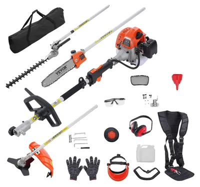 Productafbeelding van VEVOR 26cc multifunctionele heggenschaar, 5-in-1: benzine-heggenschaar, onkruidvernietiger, grastrimmer, randtrimmer, hoogsnijder, kettingzaag, tuinschaar met verlengstang