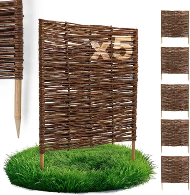 Produktbild von 5 x BOGATECO Beeteinfassung aus Weide | 60 cm Lang & 60 cm Hoch | Holz-Zaun Rasenkante | Weiden-Zaun Steckzaun