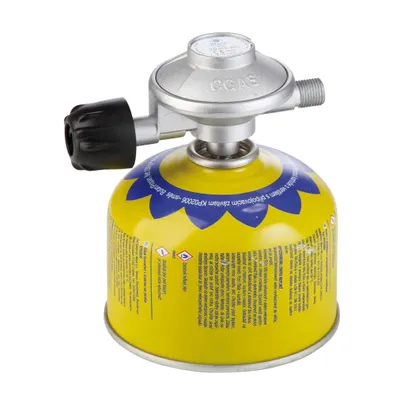 Immagine prodotto di Set regolatore gas da campeggio Zatechs per cartucce da 7/16" incl. cartuccia gas da 300 g Uscita 1/4" filettatura sinistrorsa regolabile per fornelli a gas da campeggio