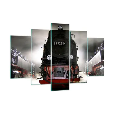 Produktbild von Bilder auf glas - Dampflokomotive Gleise Nebel - 150x100cm - Glasbilder - Wandbilder - Kunstdruck - zum Aufhängen bereit - Wanddekoration aus Glas - Glas Bilder - Wandbild auf Glas - GEA150x100-0281