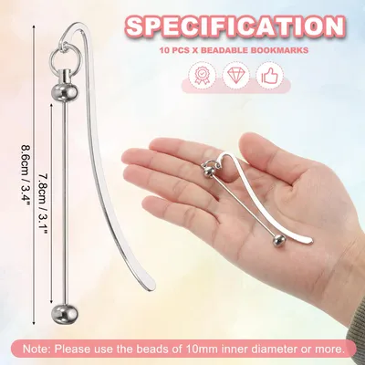 Produktbild von Beadable Lesezeichen Personalisiert Bookmark, 10 Stš¹ck Lesezeichen Papier DIY Metall Leerstab Gro?packung fš¹r Herstellung Handwerk, Perlenanh?nger Charme, Silber