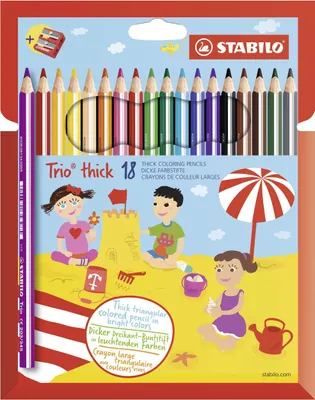 Produktbild von Dreikant-Buntstift - STABILO Trio dick - 18er Pack - mit 18 verschiedenen Farben und Spitzer