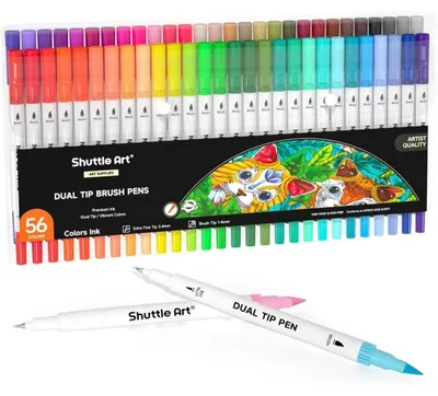 Productafbeelding van Kleurpotloden aquarel, 56 stuks. Fijne fiberstiften, 1-2 mm. Fineliners, 0,4 mm. Meerdere kleuren